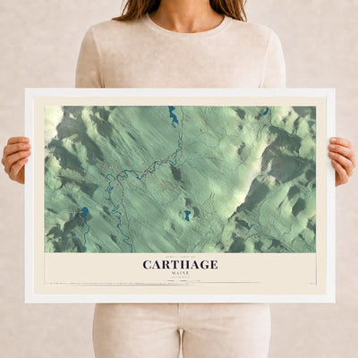 Carthage, Maine map print - 12 x 18 white Ayous wood frame