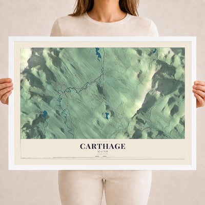 Carthage, Maine map print - 18 x 24 white Ayous wood frame