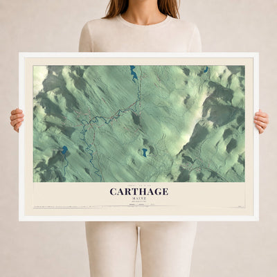 Carthage, Maine map print - 24 x 36 white Ayous wood frame