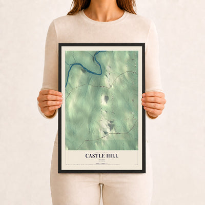 Castle Hill, Maine map print - 12 x 18 black Ayous wood frame
