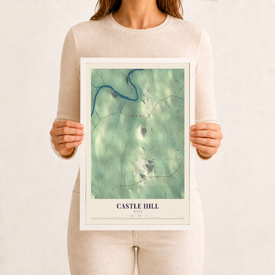 Castle Hill, Maine map print - 12 x 18 white Ayous wood frame