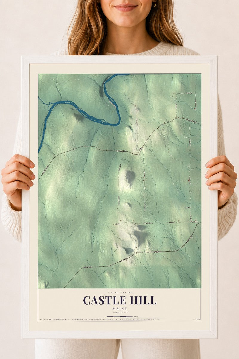 Castle Hill, Maine map print - 18 x 24 white Ayous wood frame
