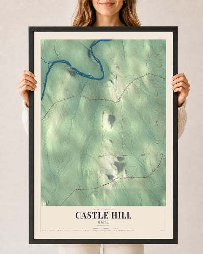 Castle Hill, Maine map print - 24 x 36 black Ayous wood frame