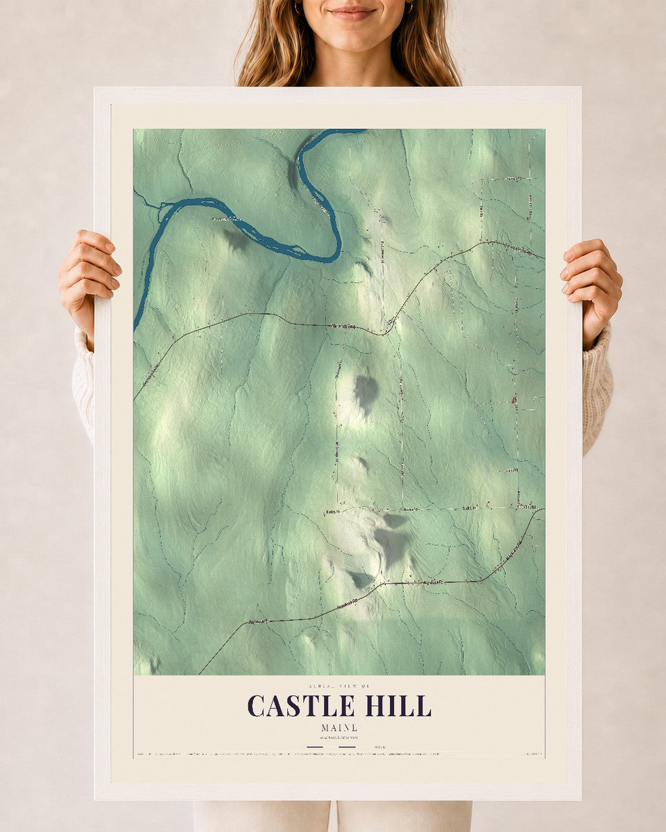 Castle Hill, Maine map print - 24 x 36 white Ayous wood frame