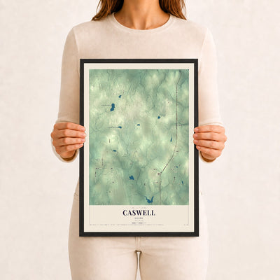 Caswell, Maine map print - 12 x 18 black Ayous wood frame