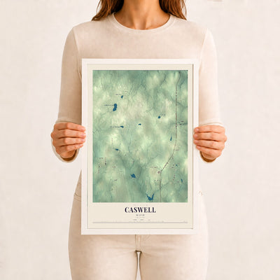 Caswell, Maine map print - 12 x 18 white Ayous wood frame