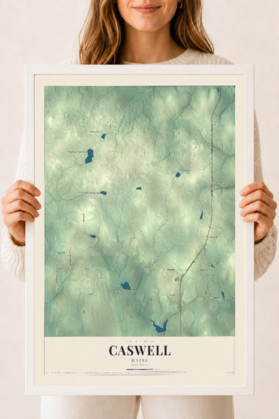 Caswell, Maine map print - 18 x 24 white Ayous wood frame