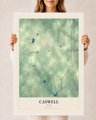 Caswell, Maine map print - 24 x 36 white Ayous wood frame