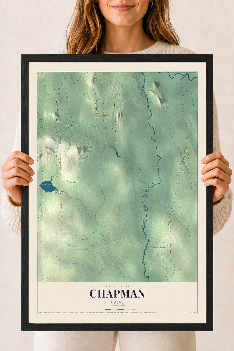 Chapman, Maine map print - 18 x 24 black Ayous wood frame