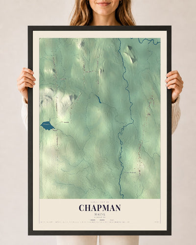 Chapman, Maine map print - 24 x 36 black Ayous wood frame