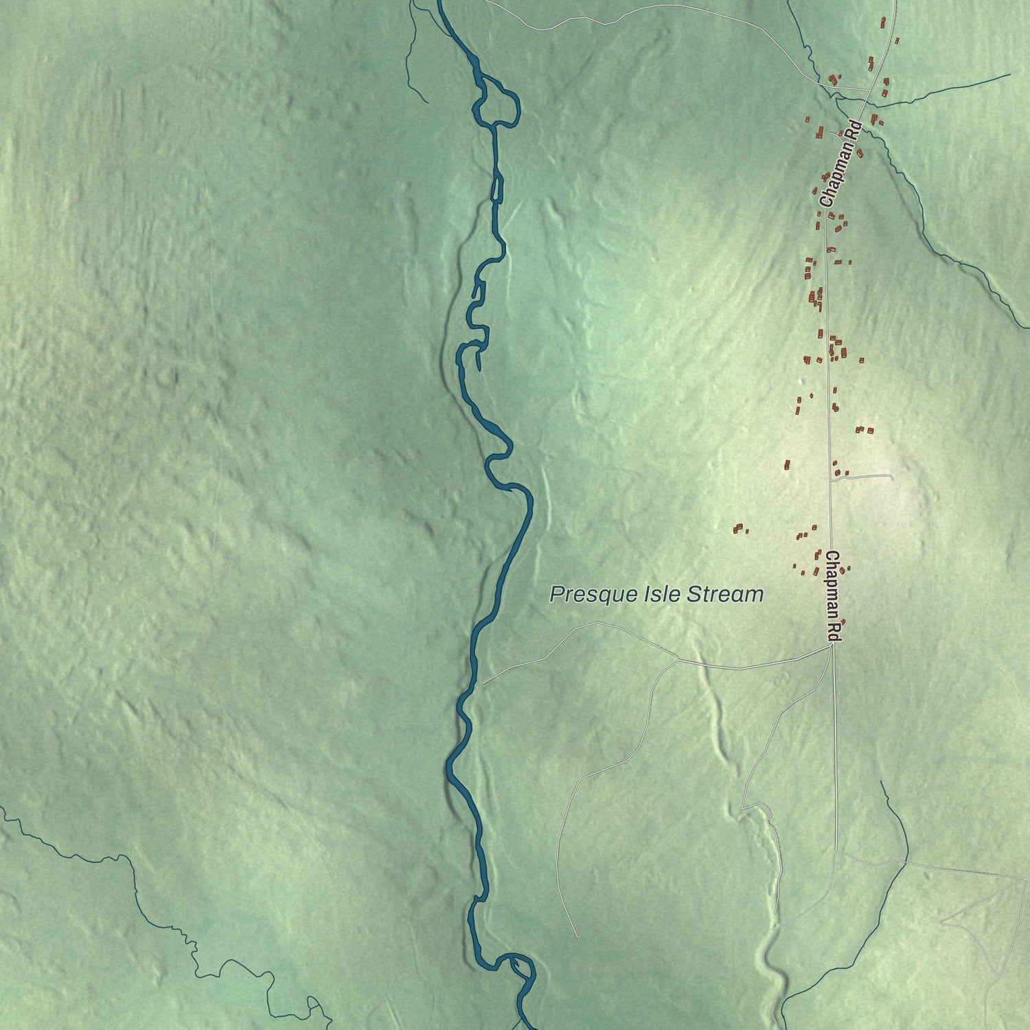 Terrain and local geography detail from the Chapman, Maine map