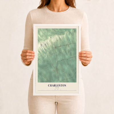 Charleston, Maine map print - 12 x 18 white Ayous wood frame