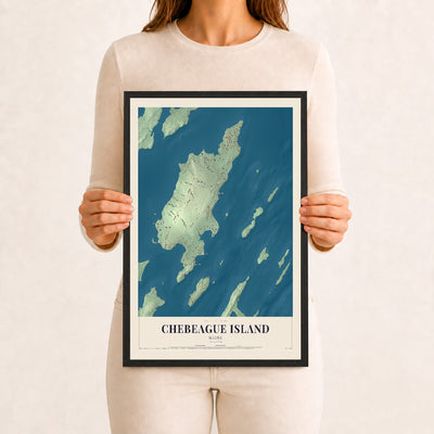 Chebeague Island, Maine map print - 12 x 18 black Ayous wood frame