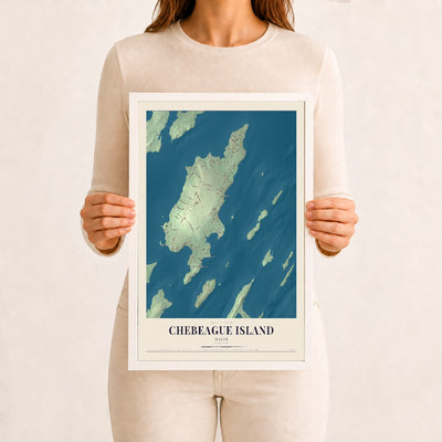 Chebeague Island, Maine map print - 12 x 18 white Ayous wood frame
