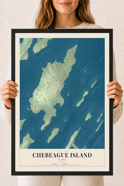 Chebeague Island, Maine map print - 18 x 24 black Ayous wood frame