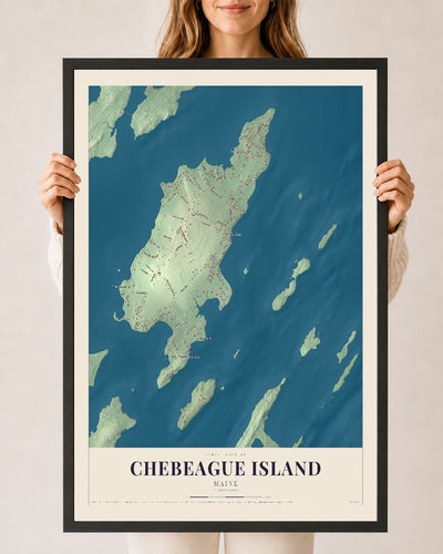 Chebeague Island, Maine map print - 24 x 36 black Ayous wood frame
