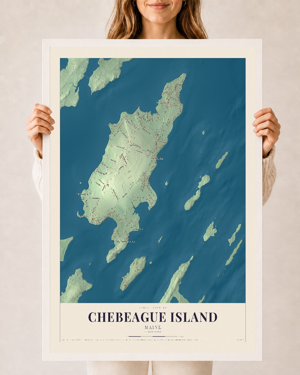 Chebeague Island, Maine map print - 24 x 36 white Ayous wood frame