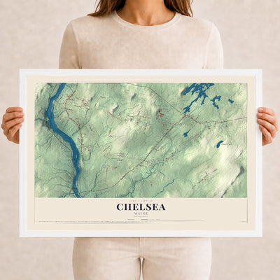 Chelsea, Maine map print - 12 x 18 white Ayous wood frame