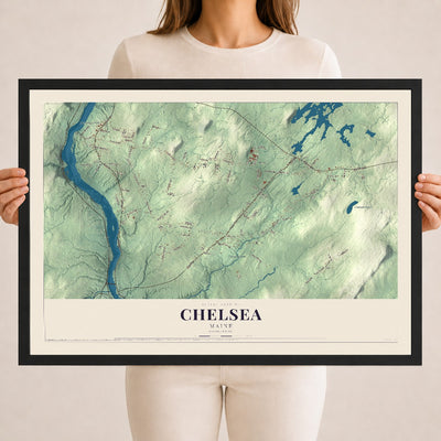 Chelsea, Maine map print - 18 x 24 black Ayous wood frame