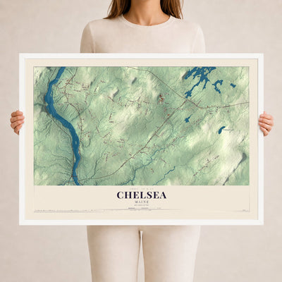 Chelsea, Maine map print - 24 x 36 white Ayous wood frame