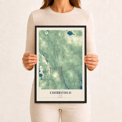 Cherryfield, Maine map print - 12 x 18 black Ayous wood frame
