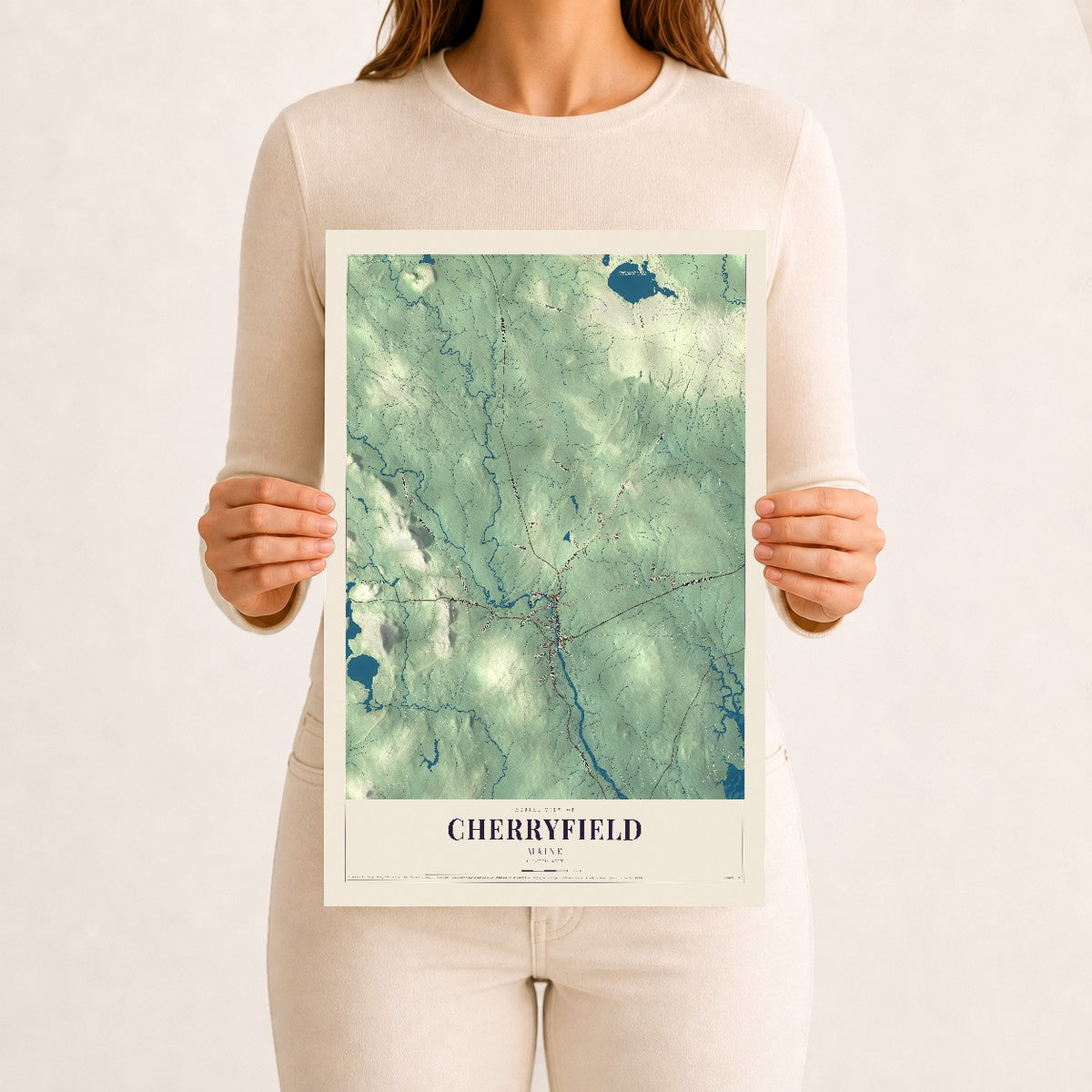 Cherryfield, Maine map print - 12 x 18 archival matte print