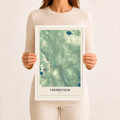 Cherryfield, Maine map print - 12 x 18 white Ayous wood frame