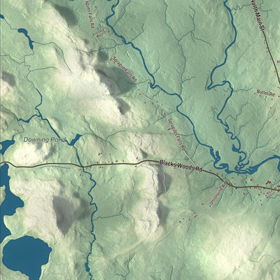 Terrain and local geography detail from the Cherryfield, Maine map