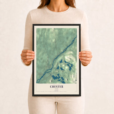 Chester, Maine map print - 12 x 18 black Ayous wood frame