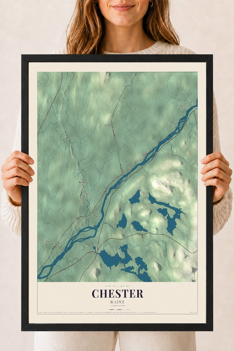 Chester, Maine map print - 18 x 24 black Ayous wood frame