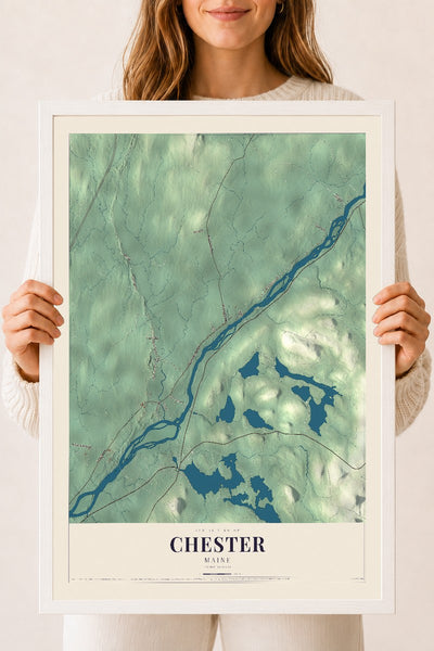 Chester, Maine map print - 18 x 24 white Ayous wood frame
