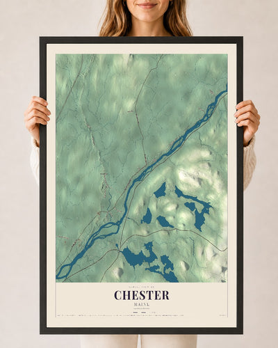 Chester, Maine map print - 24 x 36 black Ayous wood frame