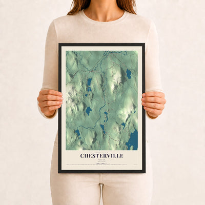 Chesterville, Maine map print - 12 x 18 black Ayous wood frame