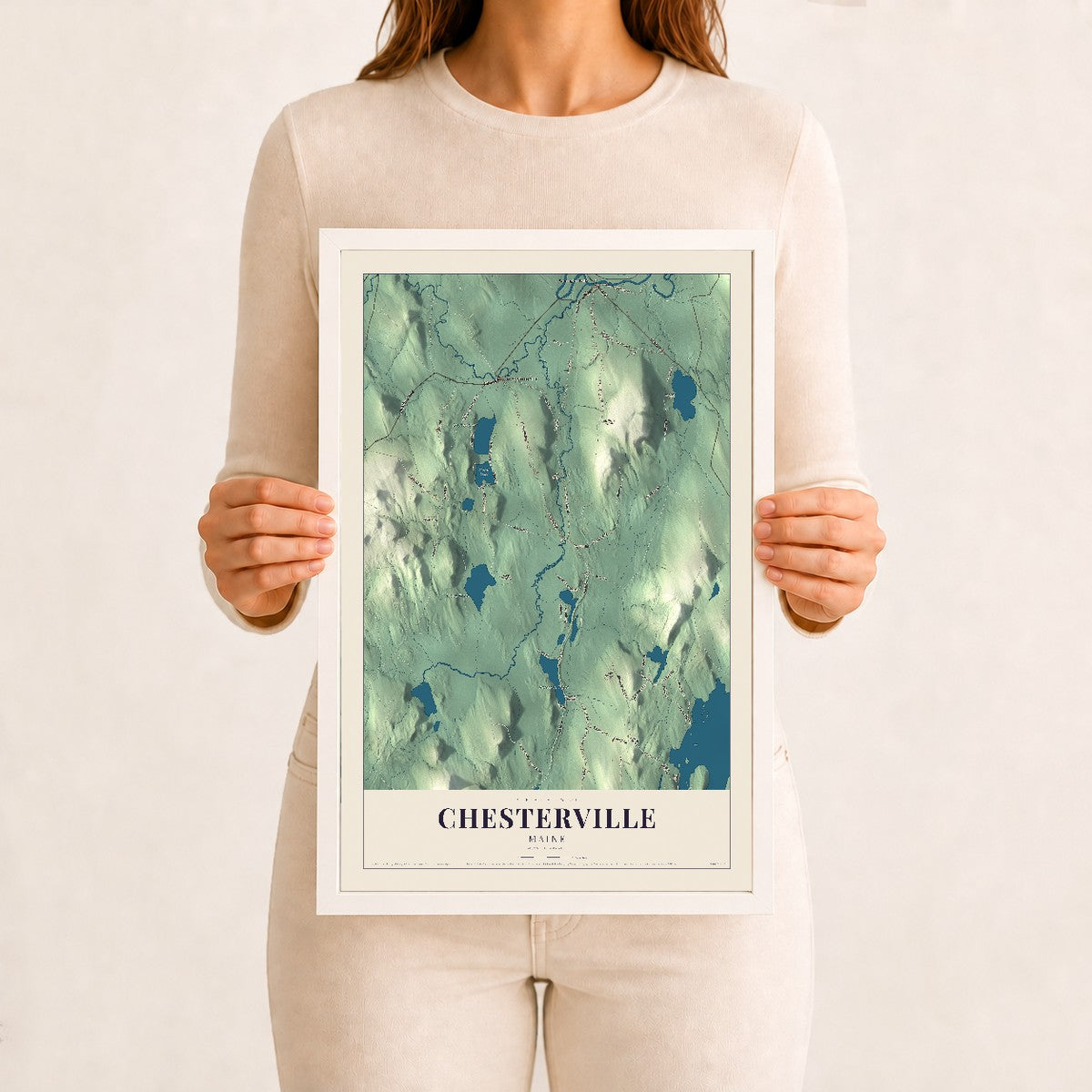 Chesterville, Maine map print - 12 x 18 white Ayous wood frame