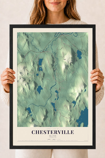 Chesterville, Maine map print - 18 x 24 black Ayous wood frame