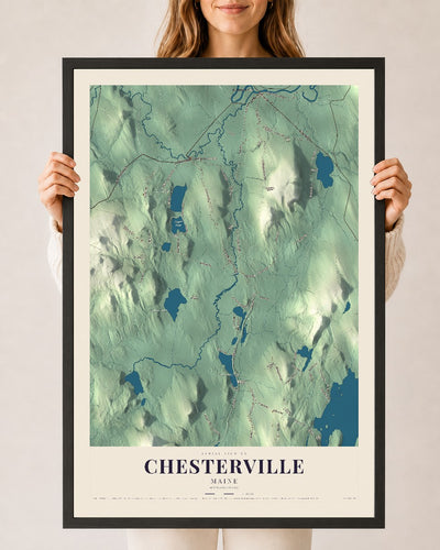 Chesterville, Maine map print - 24 x 36 black Ayous wood frame