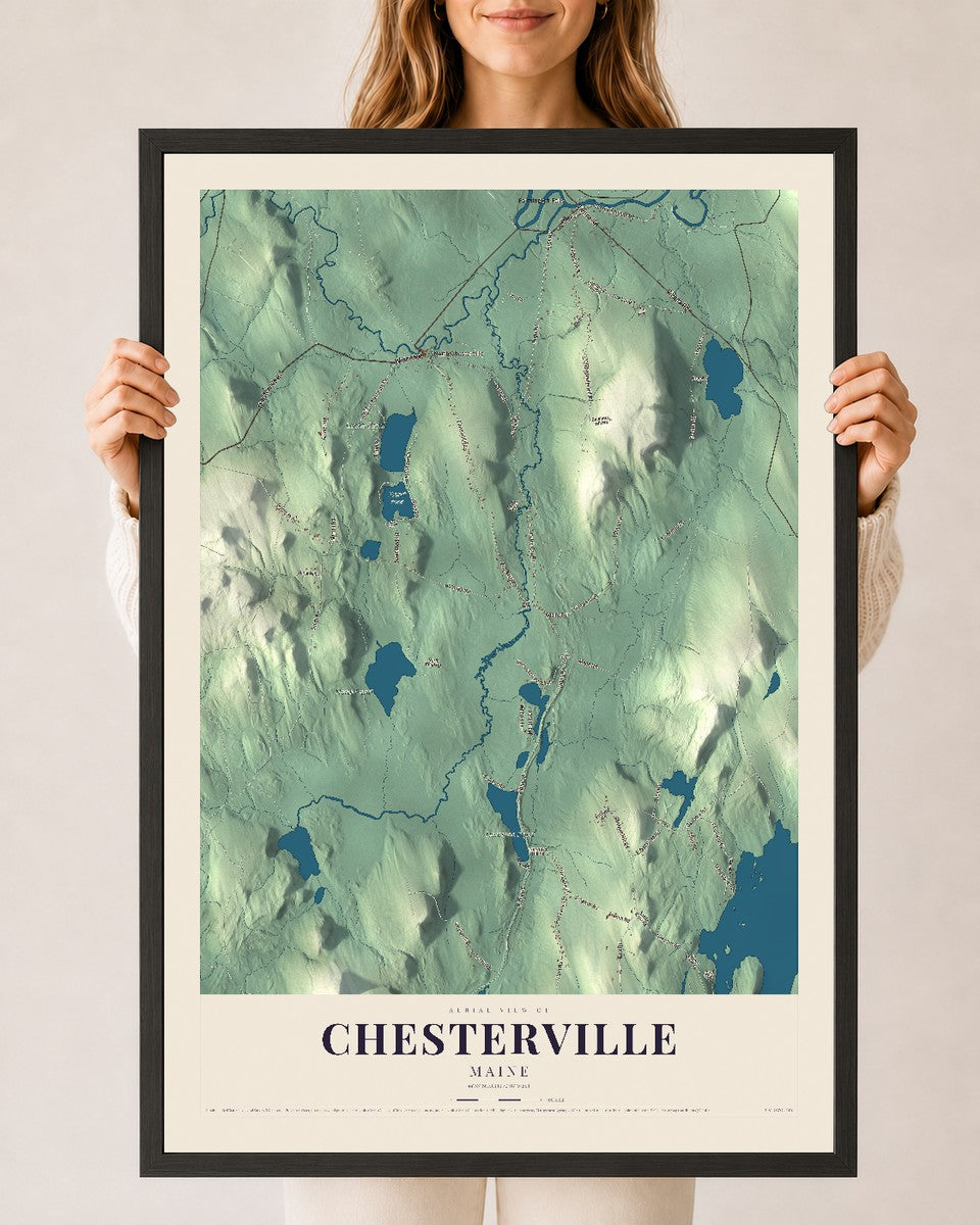Chesterville, Maine map print - 24 x 36 black Ayous wood frame