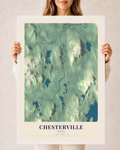 Chesterville, Maine map print - 24 x 36 white Ayous wood frame