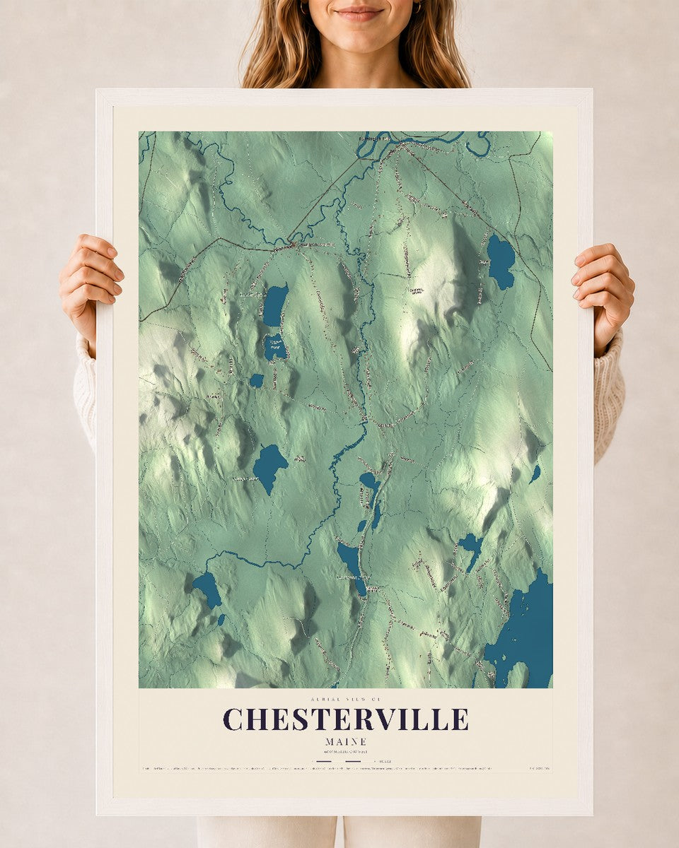 Chesterville, Maine map print - 24 x 36 white Ayous wood frame