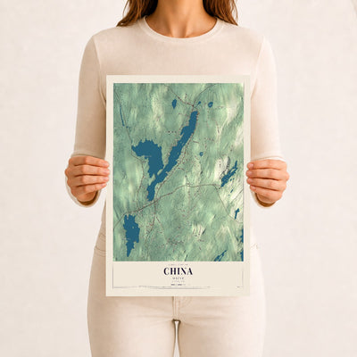 China, Maine map print - 12 x 18 archival matte print