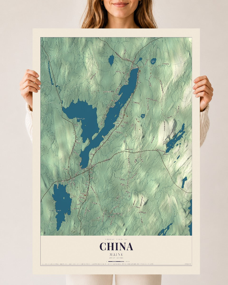 China, Maine map print - 24 x 36 archival matte print