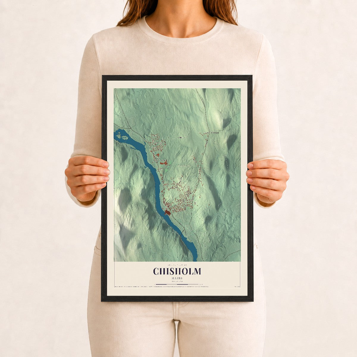 Chisholm, Maine map print - 12 x 18 black Ayous wood frame