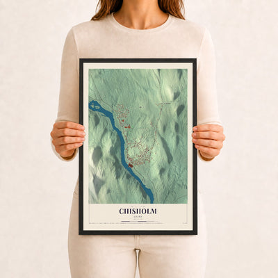 Chisholm, Maine map print - 12 x 18 black Ayous wood frame