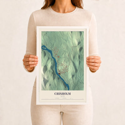 Chisholm, Maine map print - 12 x 18 white Ayous wood frame