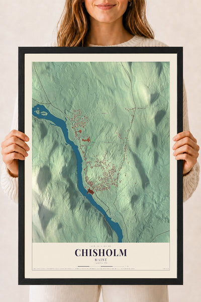 Chisholm, Maine map print - 18 x 24 black Ayous wood frame
