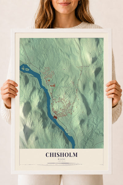 Chisholm, Maine map print - 18 x 24 white Ayous wood frame