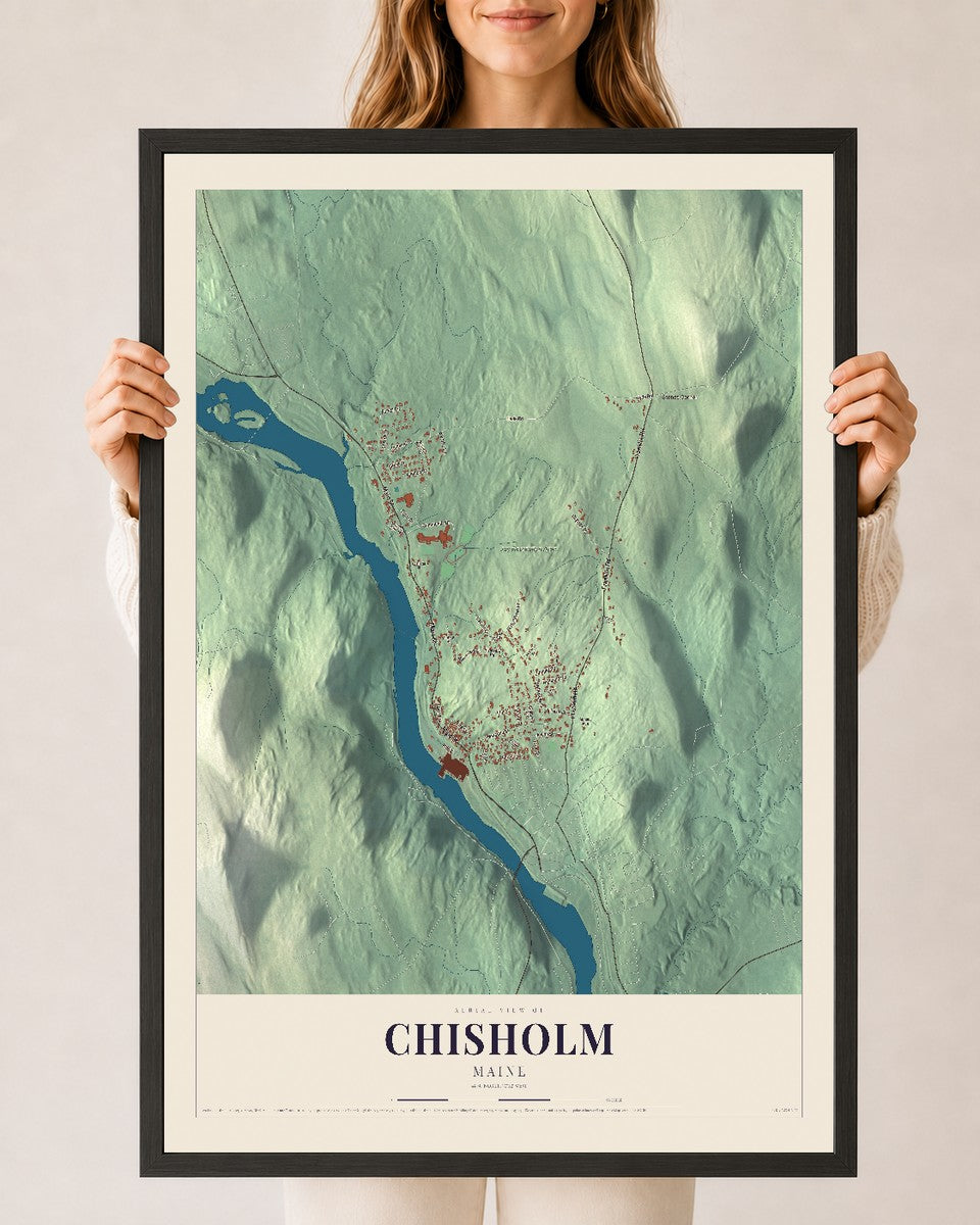 Chisholm, Maine map print - 24 x 36 black Ayous wood frame