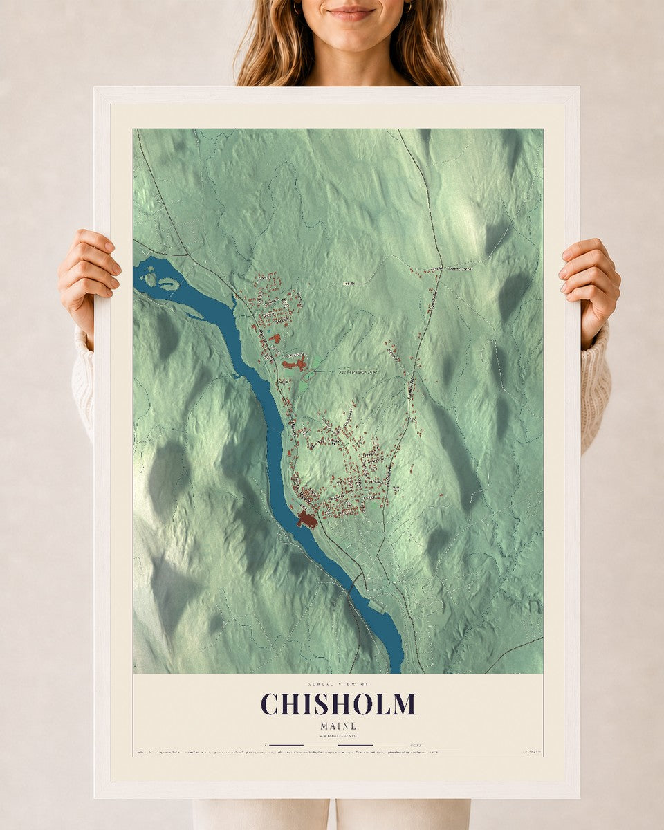 Chisholm, Maine map print - 24 x 36 white Ayous wood frame