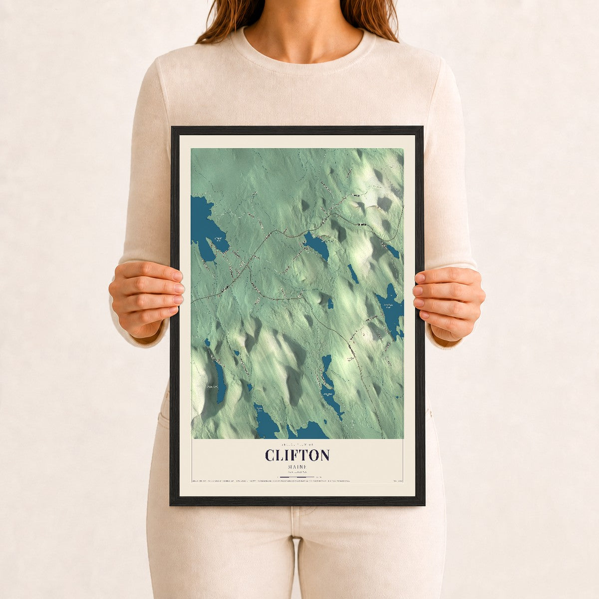 Clifton, Maine map print - 12 x 18 black Ayous wood frame