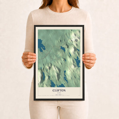 Clifton, Maine map print - 12 x 18 black Ayous wood frame